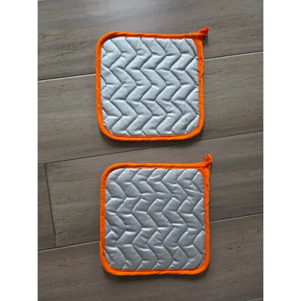 Vintage 70s Mushroom Pot Holders Set of 2 Orange Yellow Retro Kitchen Hot Pads